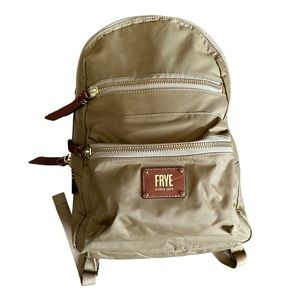 Frye Ivy Nylon Backpack Tan Bag Zipper Leather Brown School Work Gym LARGE